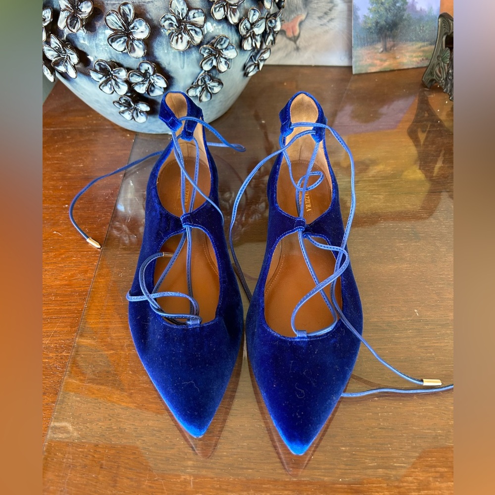 Aquazurra EU 39.5 Velvet Tie  Wrap Flats